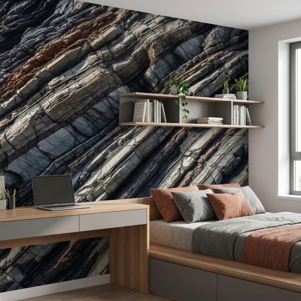 Doğal Kaya Dokulu Duvar Kağıdı – Peel & Stick Modern Taş Desenli Duvar Kağıdı
