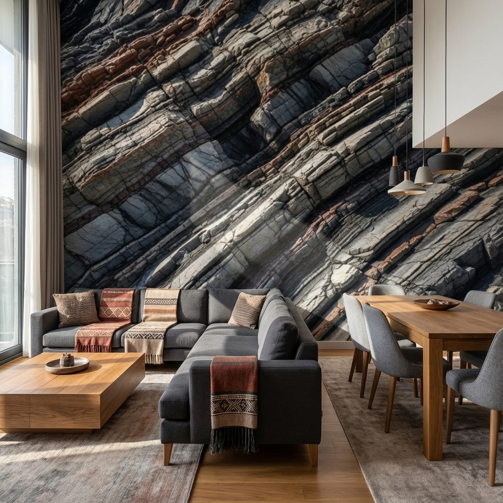 Doğal Kaya Dokulu Duvar Kağıdı – Peel & Stick Modern Taş Desenli Duvar Kağıdı