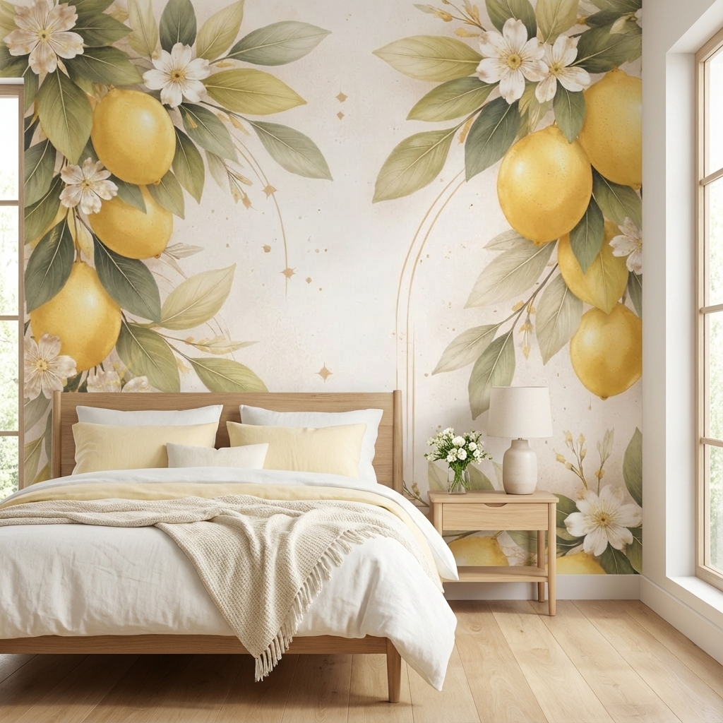 Limon Çiçekli Duvar Kağıdı – Peel & Stick Akdeniz Tarzı Duvar Kağıdı