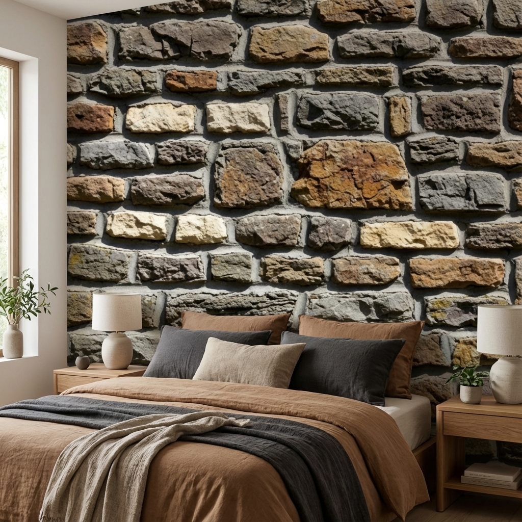 Rustik Taş Duvar Desenli Duvar Kağıdı – Peel & Stick Doğal Taş Dokulu Duvar Kağıdı