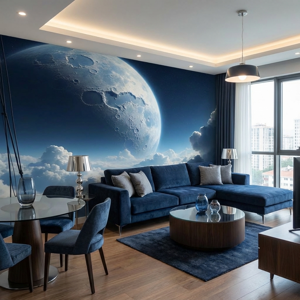 Ay ve Bulutlar Duvar Kağıdı – Peel & Stick Gökyüzü Temalı Duvar Kağıdı