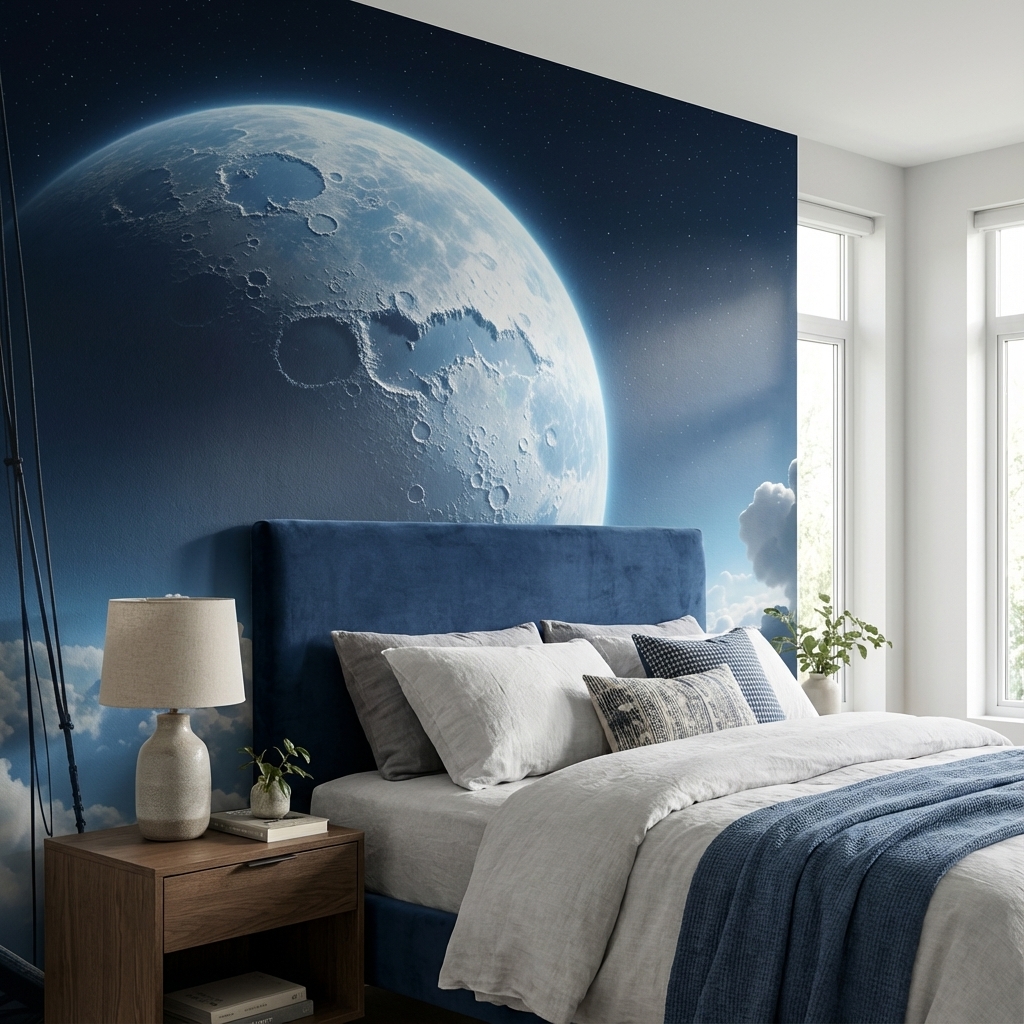 Ay ve Bulutlar Duvar Kağıdı – Peel & Stick Gökyüzü Temalı Duvar Kağıdı