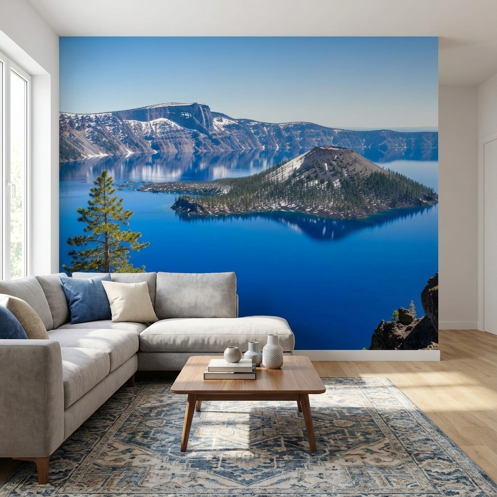 Mavi Göl ve Dağ Manzarası Duvar Kağıdı – Peel & Stick Doğa Temalı Duvar Kağıdı