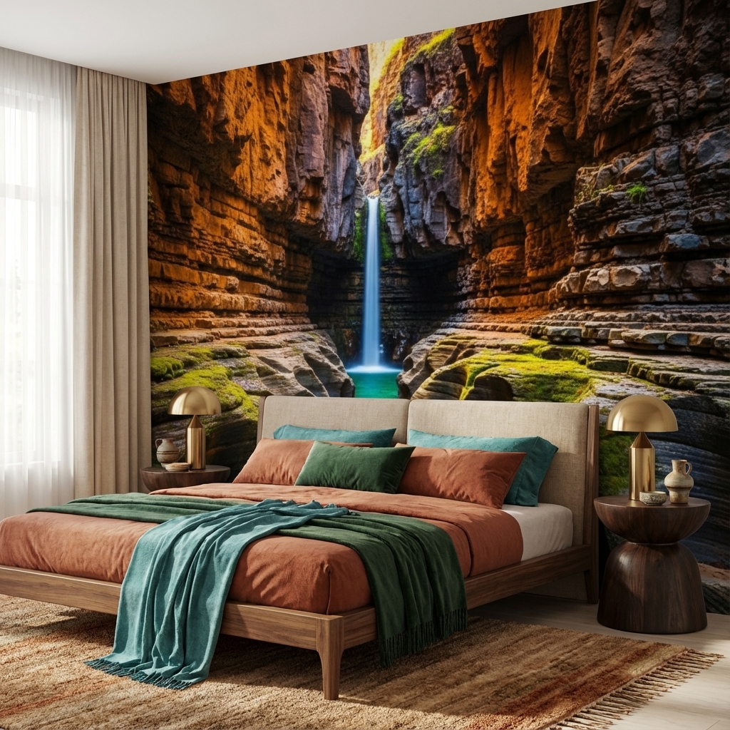 Kanyon ve Şelale Manzarası Duvar Kağıdı – Doğa Temalı Peel & Stick Duvar Kağıdı