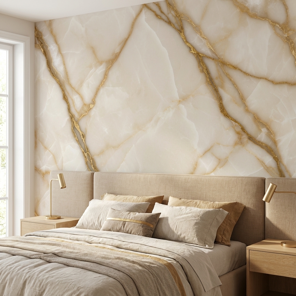 Altın Damarlı Krem Mermer Duvar Kağıdı – Lüks Modern Mermer Peel & Stick Duvar Kağıdı