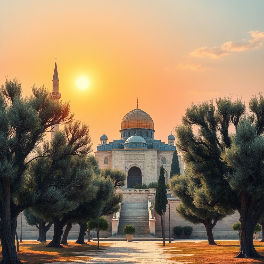 Duvarda Sanat Estetik Mescid-i Aksa ve Zeytin Ağaçları Kendinden Yapışkanlı Duvar Kağıdı No:1014