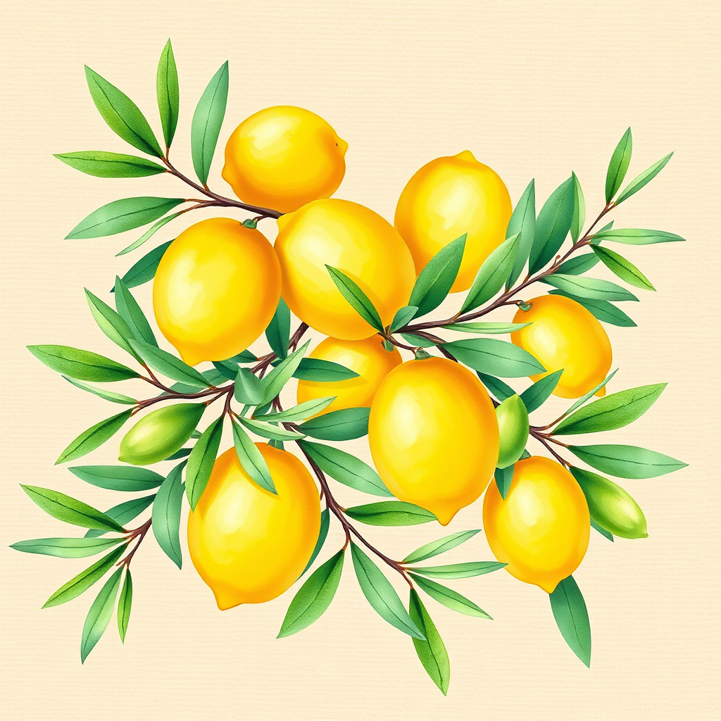 Duvarda Sanat Bohem Lüks Limon ve Zeytin Dalları Kendinden Yapışkanlı Duvar Kağıdı No:1016