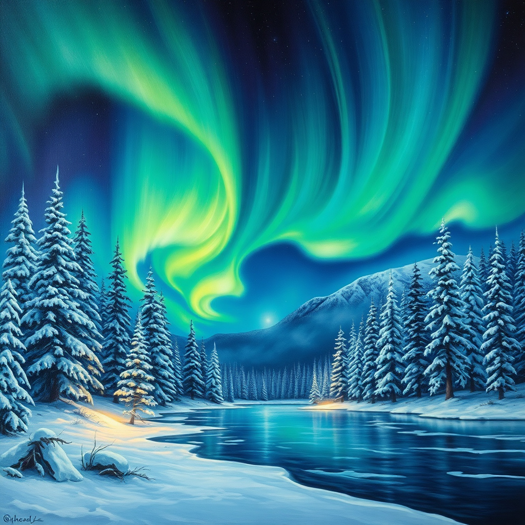 Duvarda Sanat Özgün Kutup Işıkları (Aurora Borealis) Kendinden Yapışkanlı Duvar Kağıdı No:220 No:1018