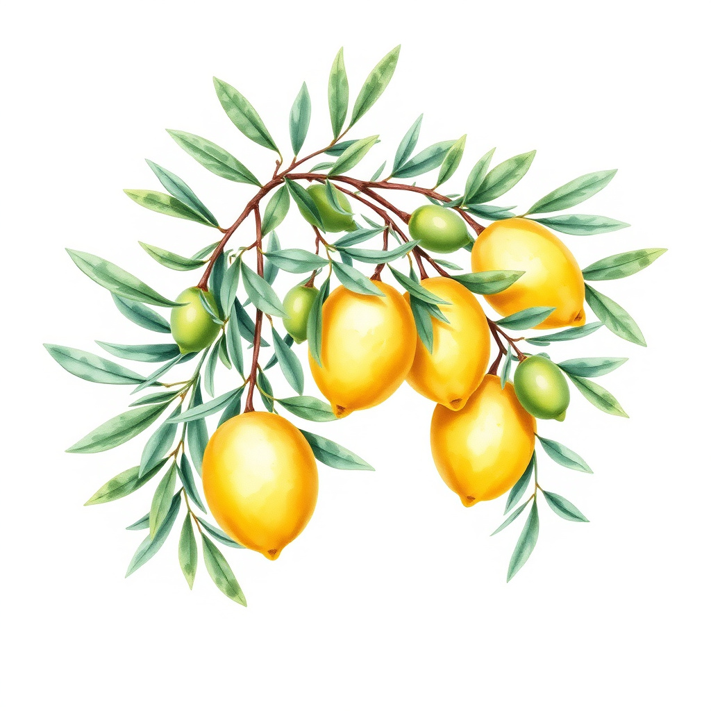 Duvarda Sanat Bohem Lüks Limon ve Zeytin Dalları Kendinden Yapışkanlı Duvar Kağıdı No:1043