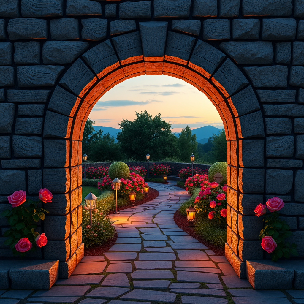 Duvarda Sanat Klasik 3D Taş Kemer Romantik İtalyan Bahçesi Manzaralı Duvar Kağıdı