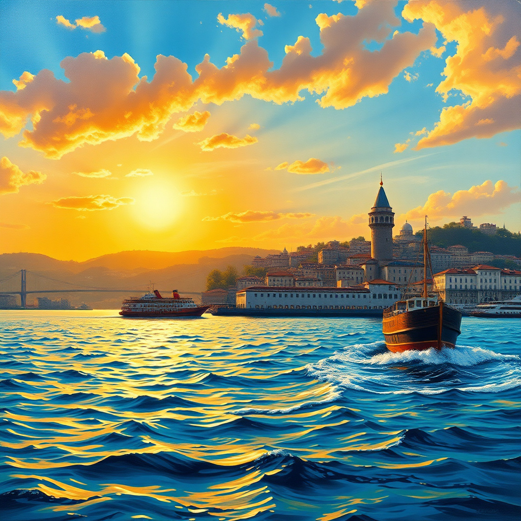 Duvarda Sanat Modern İstanbul Boğazı ve Kız Kulesi Kendinden Yapışkanlı Duvar Kağıdı No:1165