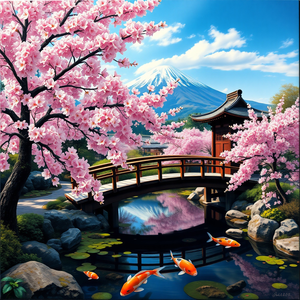 Duvarda Sanat Premium Japon Kiraz Çiçeği Bahçesi (Sakura) Kendinden Yapışkanlı Duvar Kağıdı No:1169