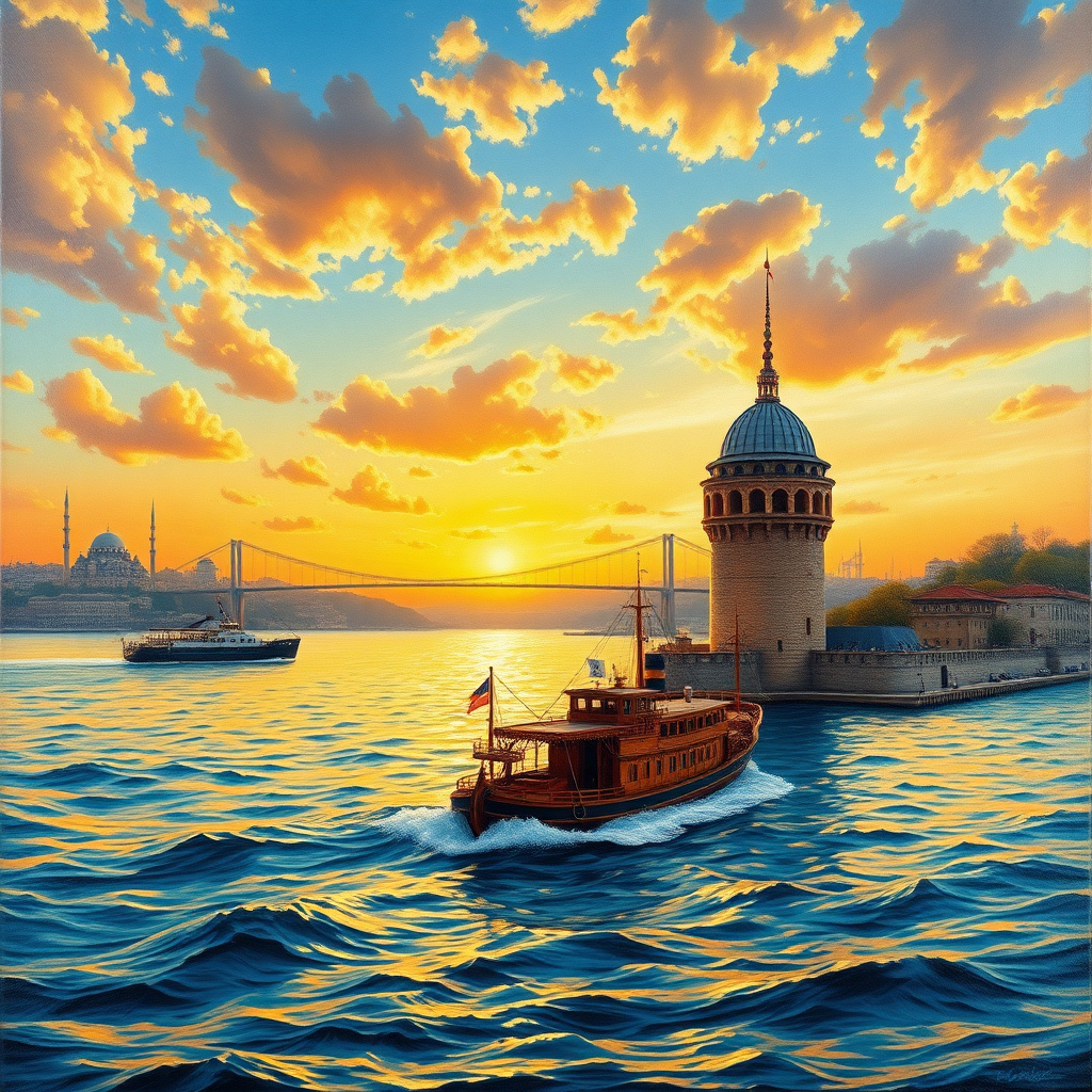 Duvarda Sanat Minimalist İstanbul Boğazı ve Kız Kulesi Kendinden Yapışkanlı Duvar Kağıdı No:1187