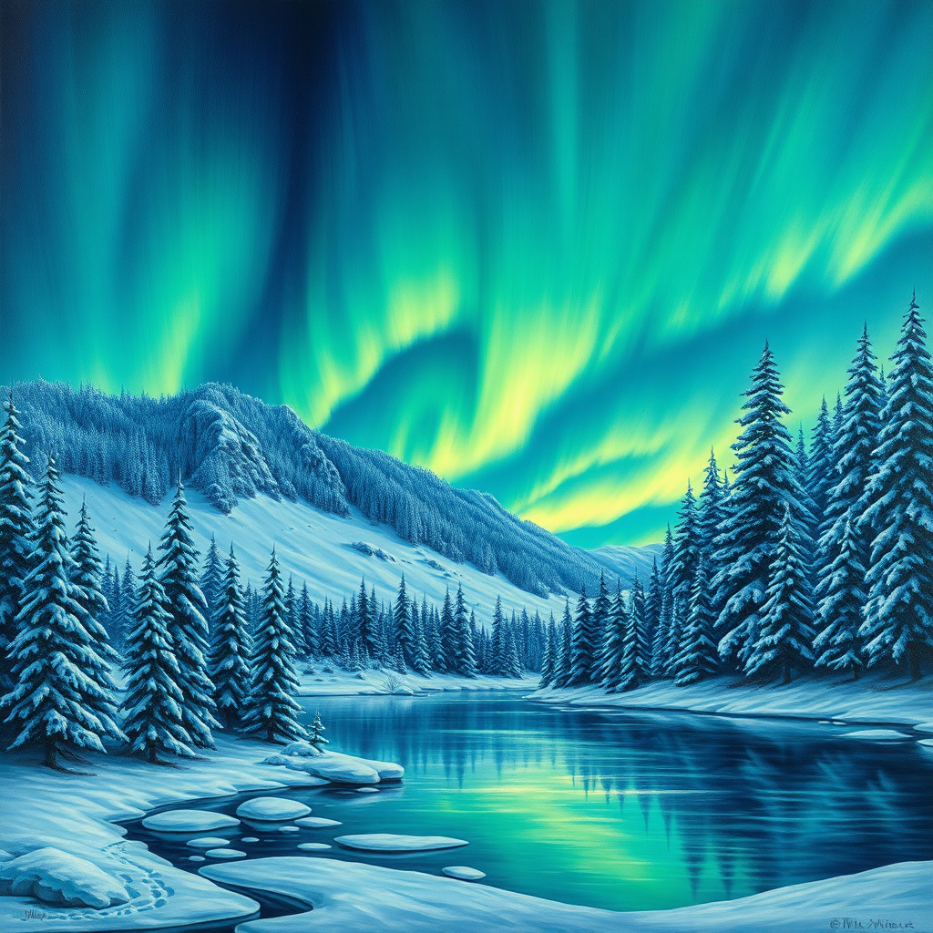 Duvarda Sanat Modern Kutup Işıkları (Aurora Borealis) Kendinden Yapışkanlı Duvar Kağıdı No:1188