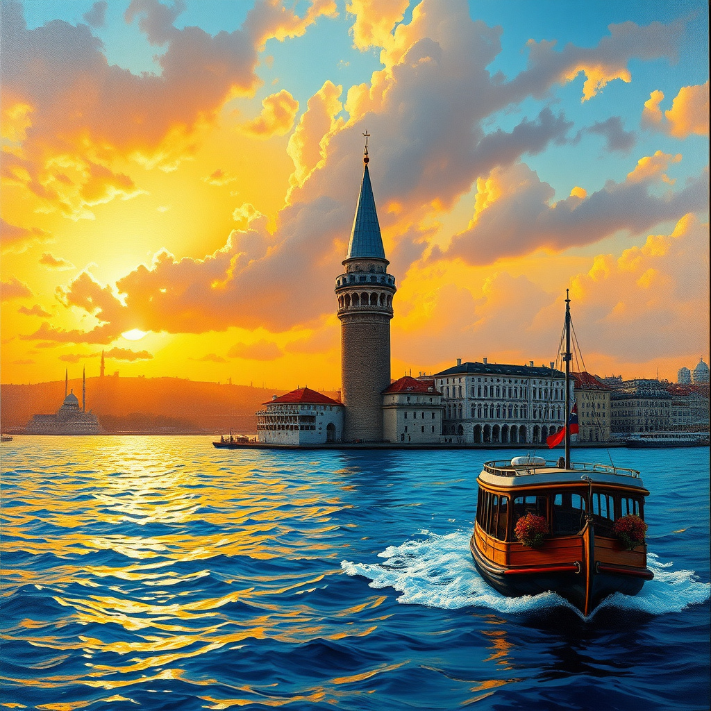 Duvarda Sanat Rustik İstanbul Boğazı ve Kız Kulesi Kendinden Yapışkanlı Duvar Kağıdı