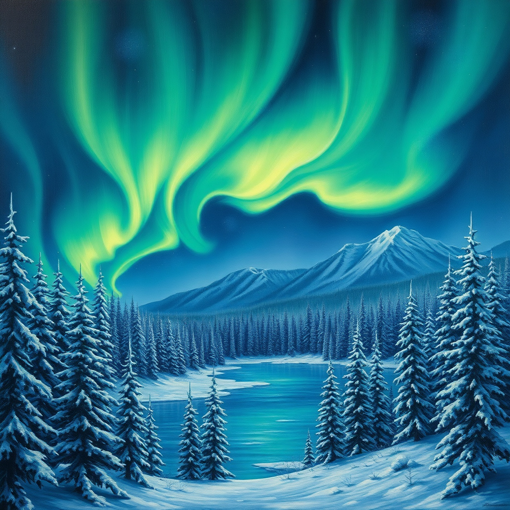 Duvarda Sanat Retro Kutup Işıkları (Aurora Borealis) Kendinden Yapışkanlı Duvar Kağıdı