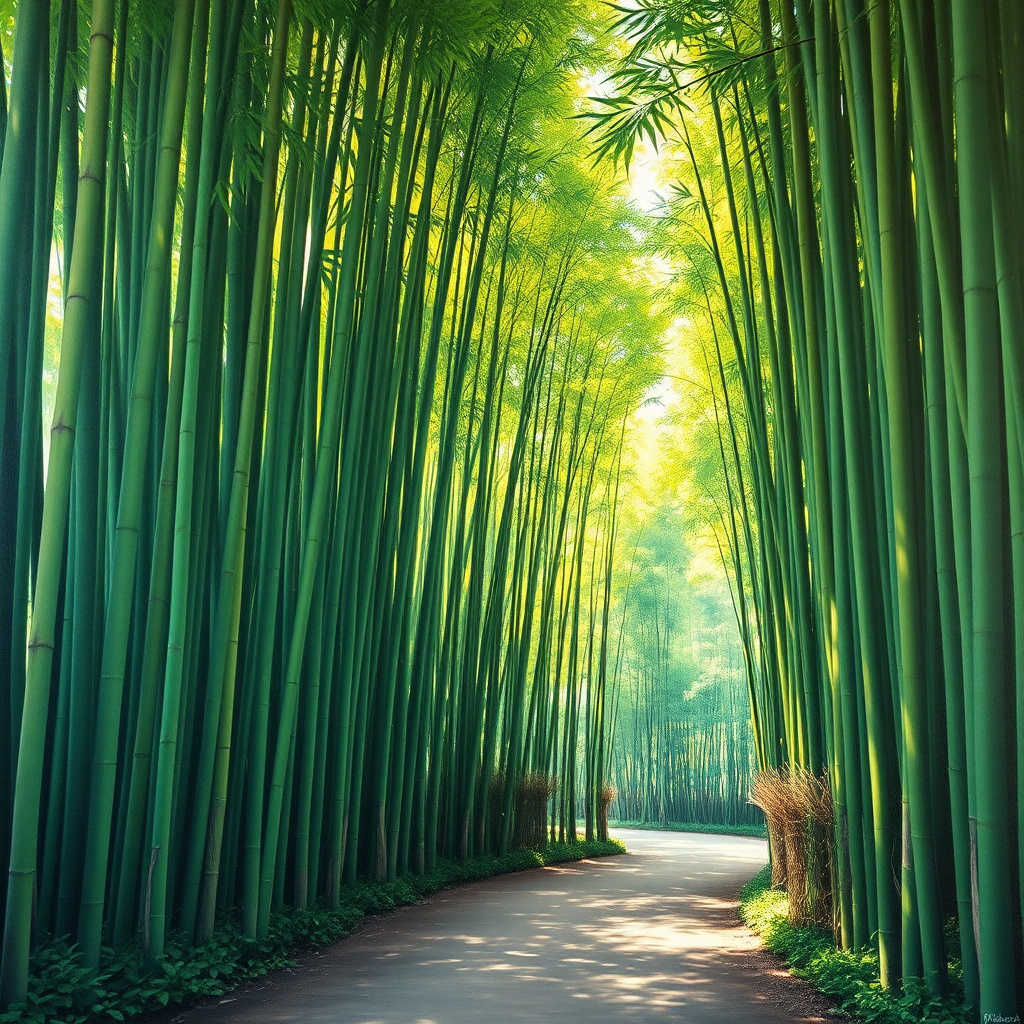 Duvarda Sanat Modern Huzurlu Bambu Ormanı Yolu Kendinden Yapışkanlı Duvar Kağıdı
