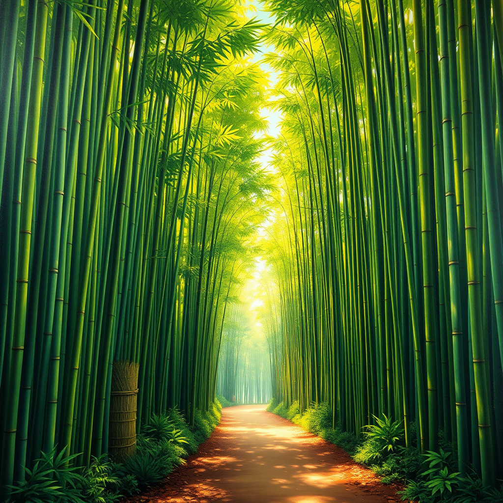 Duvarda Sanat Retro Huzurlu Bambu Ormanı Yolu Kendinden Yapışkanlı Duvar Kağıdı