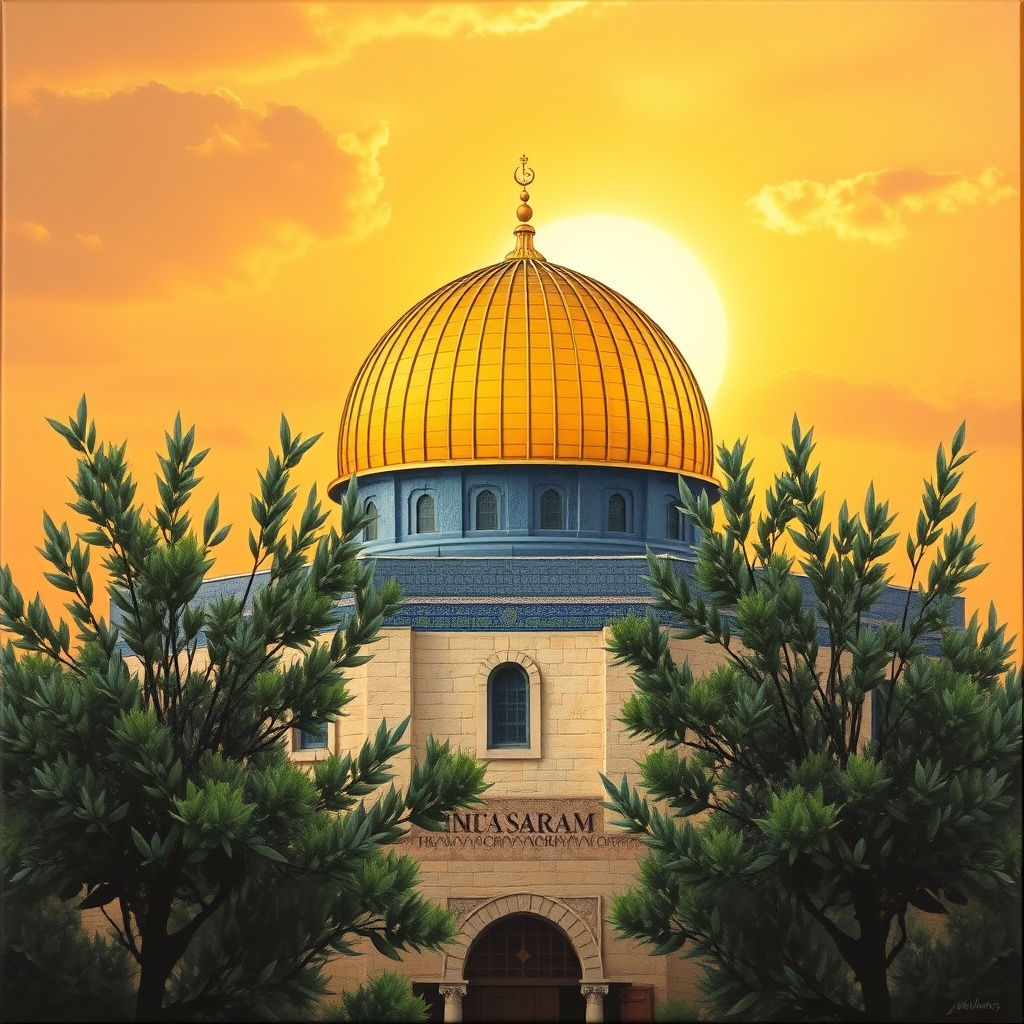 Duvarda Sanat Premium Kudüs Kubbetü's-Sahra Camii Kendinden Yapışkanlı Duvar Kağıdı