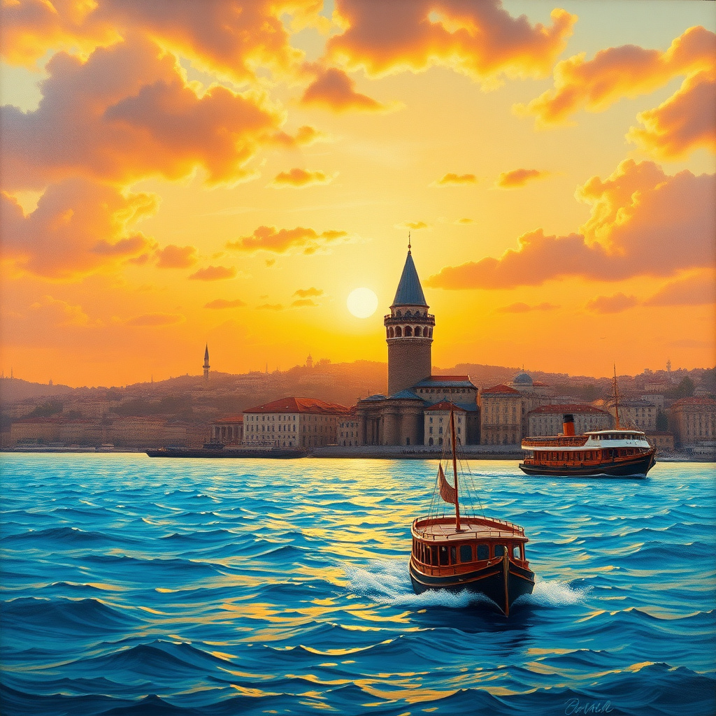 Duvarda Sanat Premium İstanbul Boğazı ve Kız Kulesi Kendinden Yapışkanlı Duvar Kağıdı