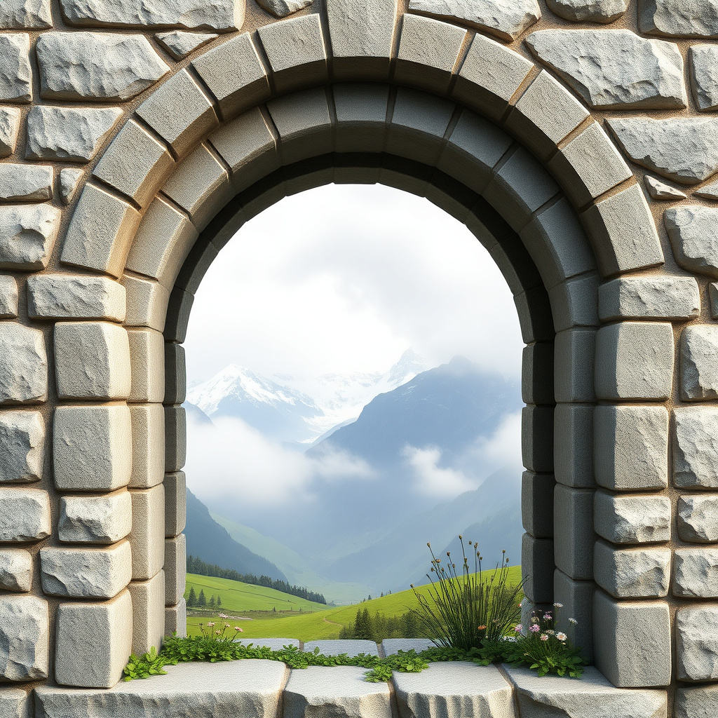 Duvarda Sanat Bohem 3D Taş Kemer Sisli İsviçre Alpleri Manzaralı Duvar Kağıdı
