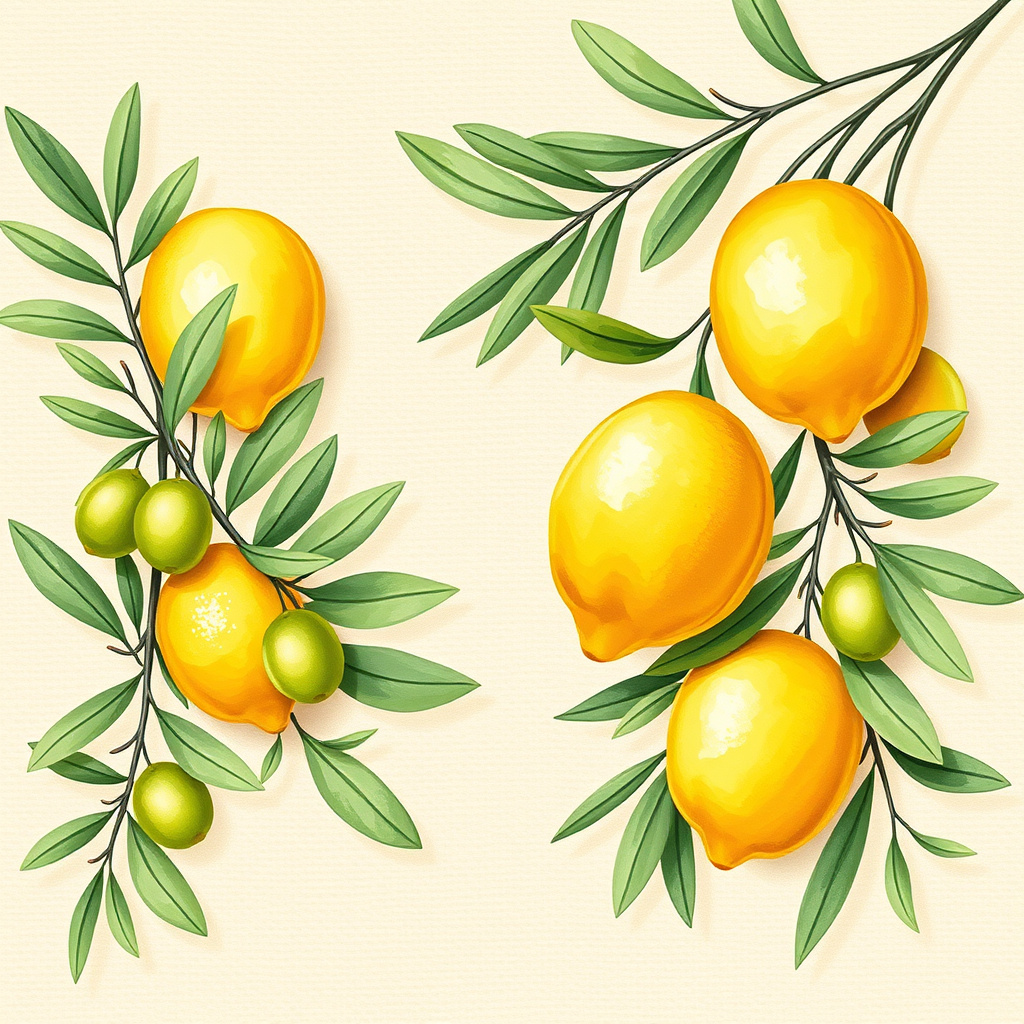Duvarda Sanat Premium Lüks Limon ve Zeytin Dalları Kendinden Yapışkanlı Duvar Kağıdı