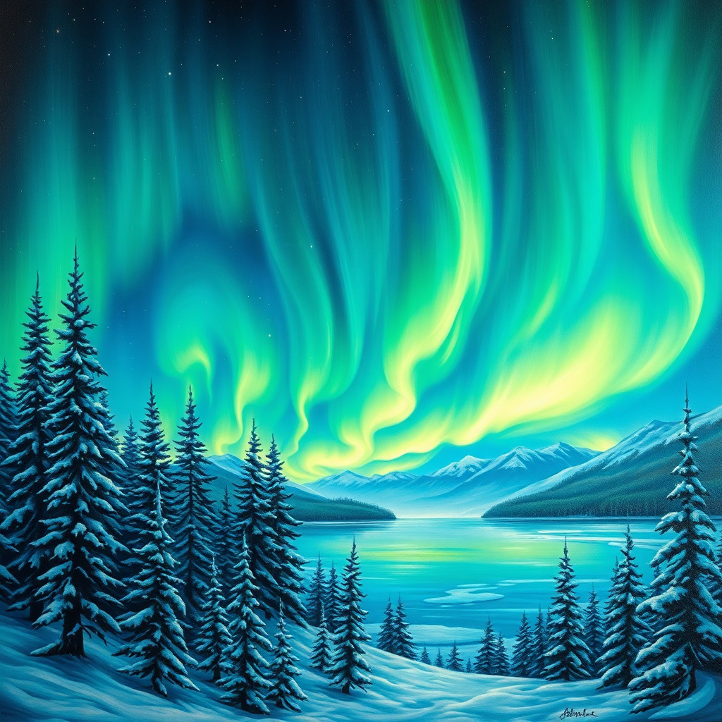 Duvarda Sanat Rustik Kutup Işıkları (Aurora Borealis) Kendinden Yapışkanlı Duvar Kağıdı