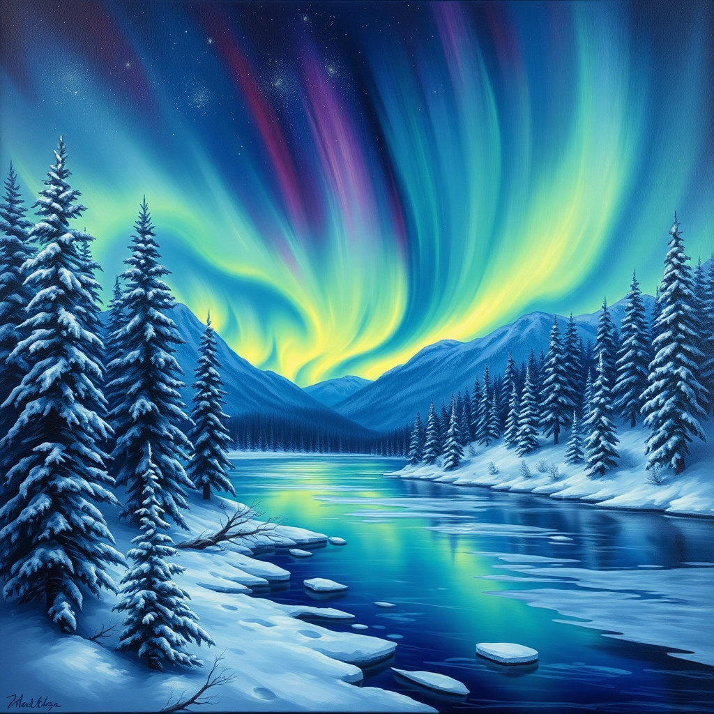 Duvarda Sanat Zarif Kutup Işıkları (Aurora Borealis) Kendinden Yapışkanlı Duvar Kağıdı No:550