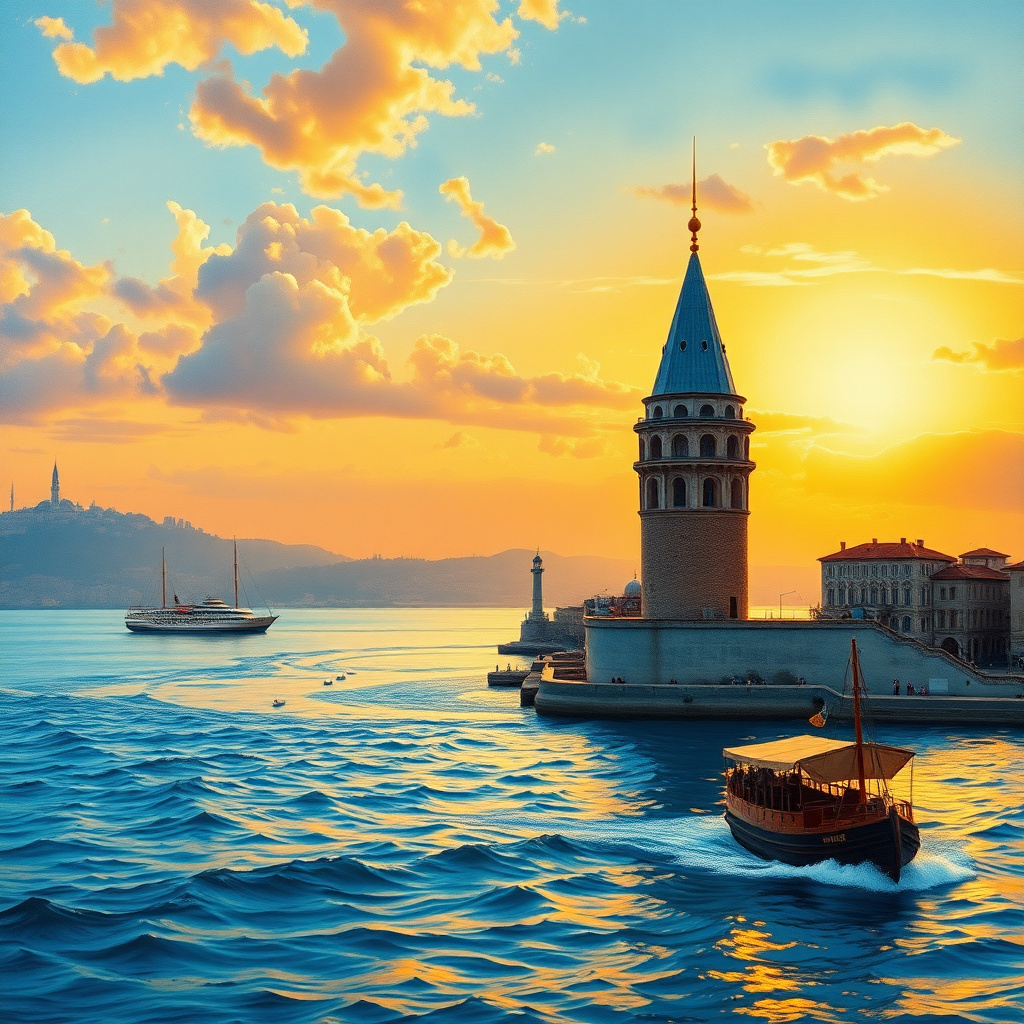 Duvarda Sanat Zarif İstanbul Boğazı ve Kız Kulesi Kendinden Yapışkanlı Duvar Kağıdı No:280 No:556