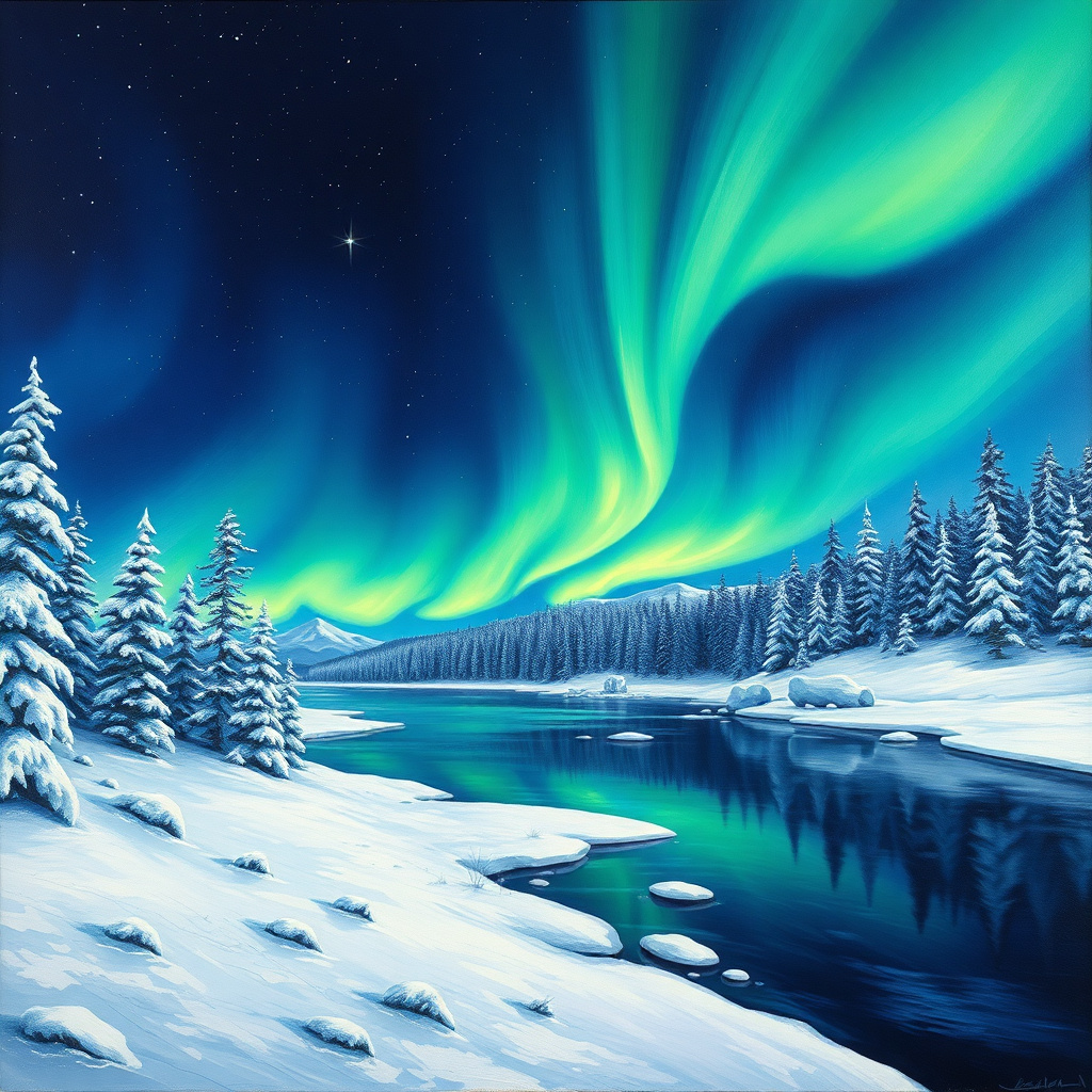 Duvarda Sanat Klasik Kutup Işıkları (Aurora Borealis) Kendinden Yapışkanlı Duvar Kağıdı No:560