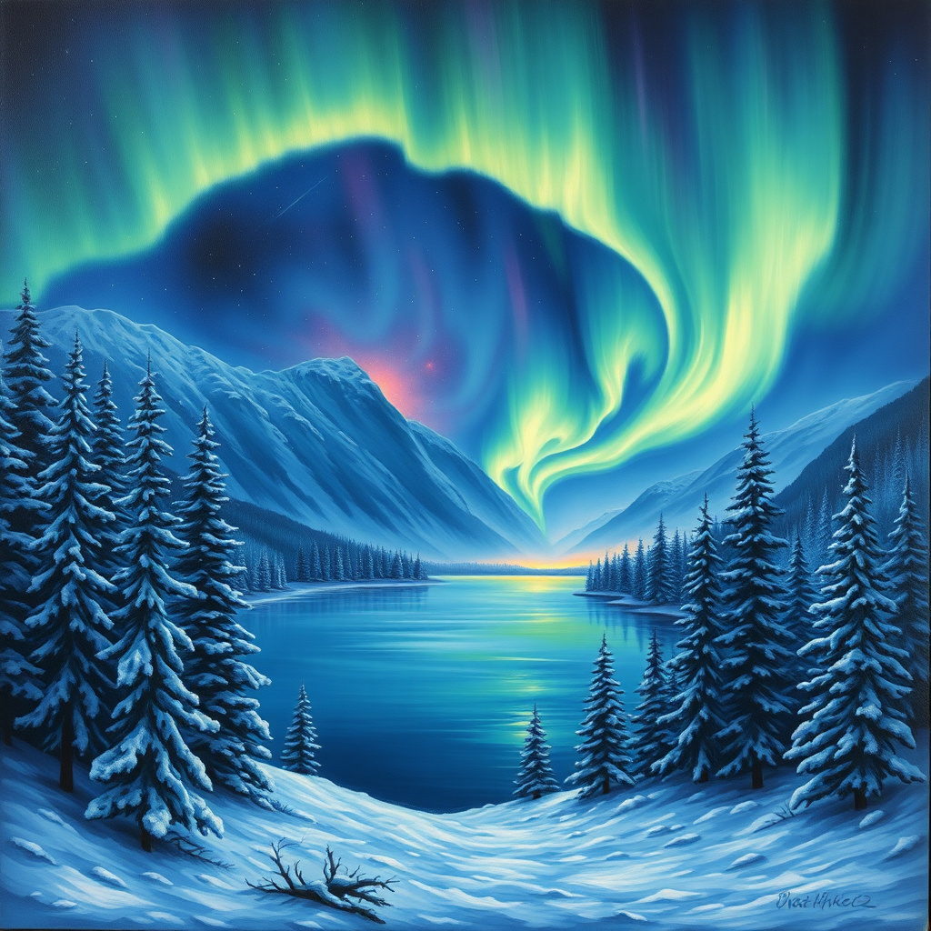 Duvarda Sanat Şık Kutup Işıkları (Aurora Borealis) Kendinden Yapışkanlı Duvar Kağıdı
