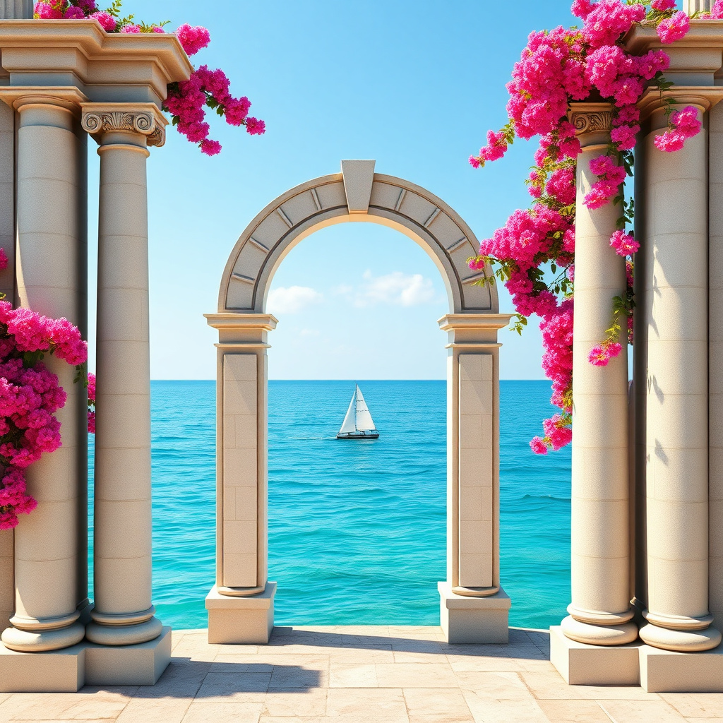 Duvarda Sanat Premium 3D Klasik Kemer Akdeniz Koyu Manzaralı Duvar Kağıdı