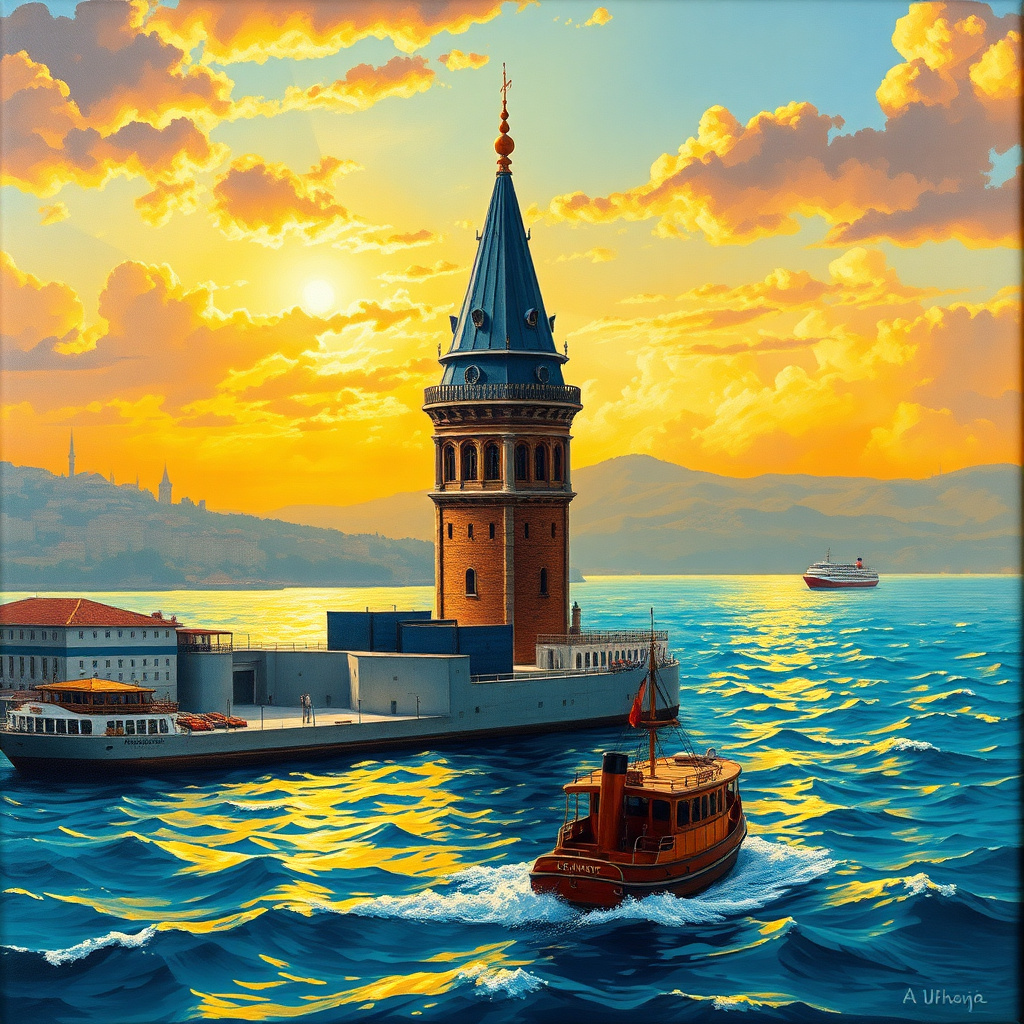 Duvarda Sanat Rustik İstanbul Boğazı ve Kız Kulesi Kendinden Yapışkanlı Duvar Kağıdı No:607