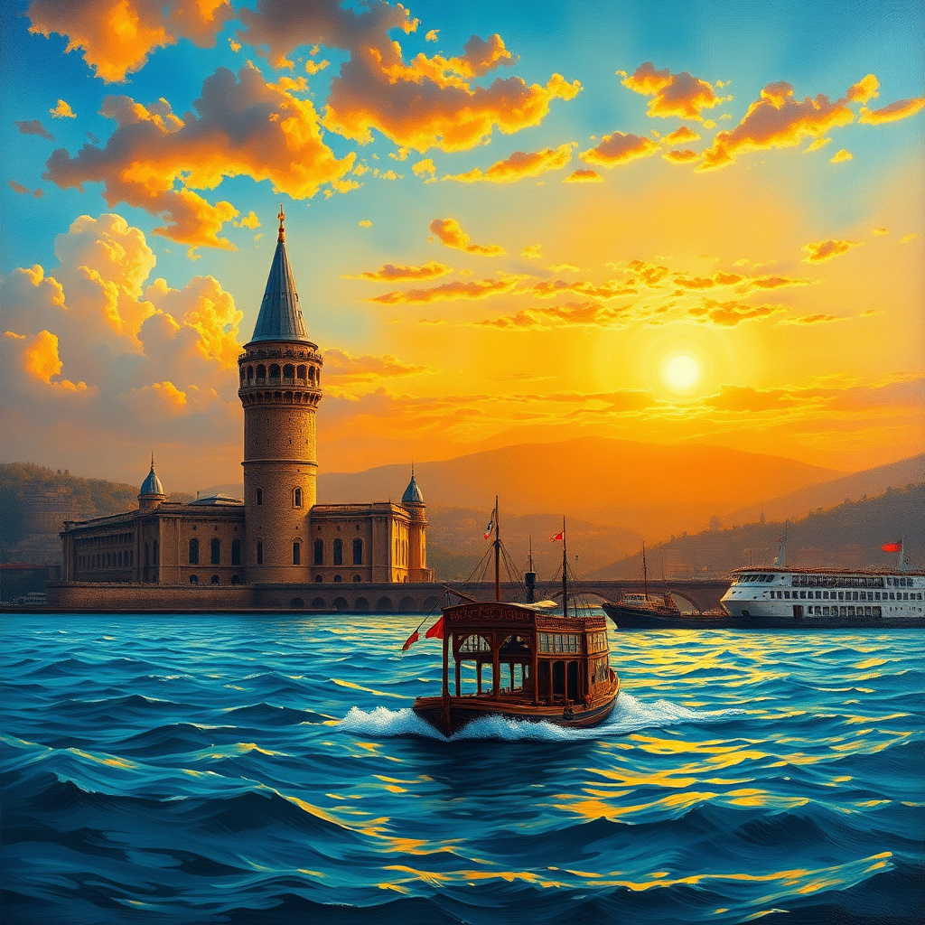 Duvarda Sanat Bohem İstanbul Boğazı ve Kız Kulesi Kendinden Yapışkanlı Duvar Kağıdı No:639