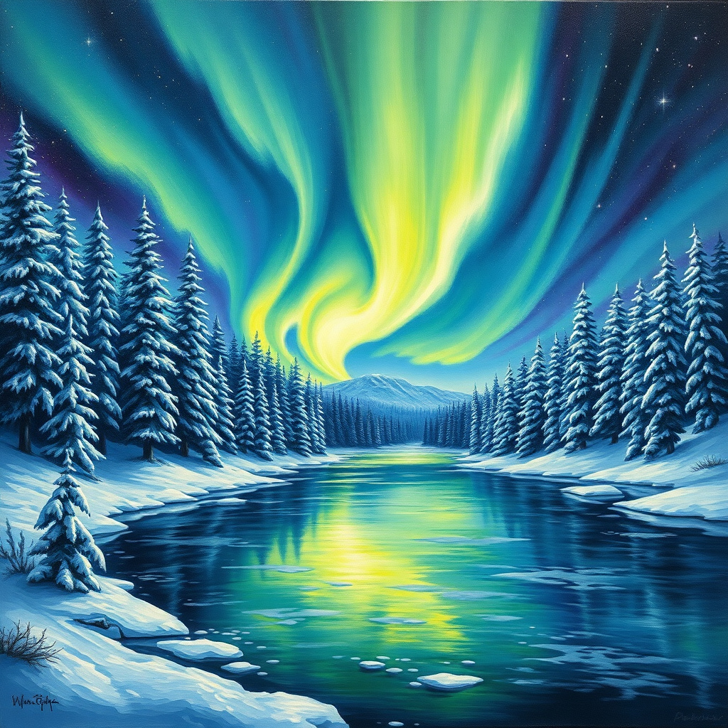Duvarda Sanat Sanatsal Kutup Işıkları (Aurora Borealis) Kendinden Yapışkanlı Duvar Kağıdı No:487 No:639