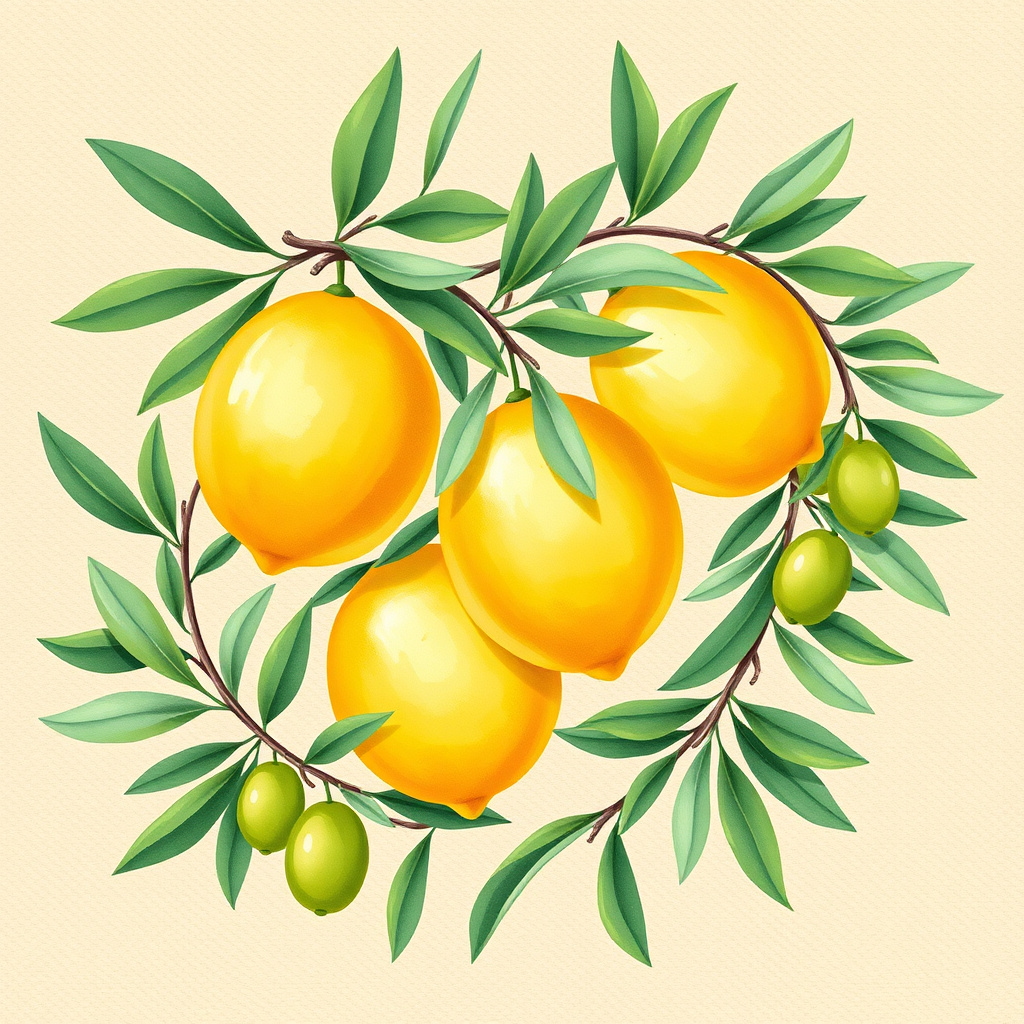 Duvarda Sanat Modern Lüks Limon ve Zeytin Dalları Kendinden Yapışkanlı Duvar Kağıdı No:692