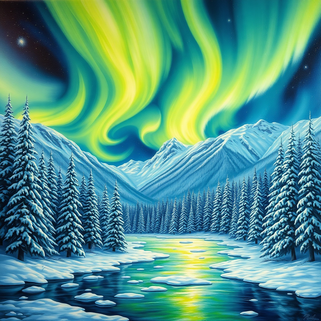 Duvarda Sanat Sanatsal Kutup Işıkları (Aurora Borealis) Kendinden Yapışkanlı Duvar Kağıdı