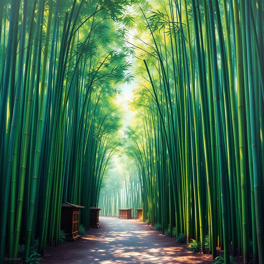 Duvarda Sanat Modern Huzurlu Bambu Ormanı Yolu Kendinden Yapışkanlı Duvar Kağıdı No:847