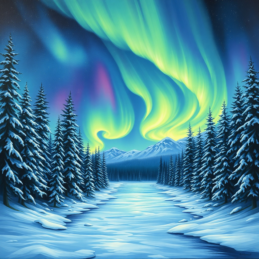 Duvarda Sanat Lüks Kutup Işıkları (Aurora Borealis) Kendinden Yapışkanlı Duvar Kağıdı No:850