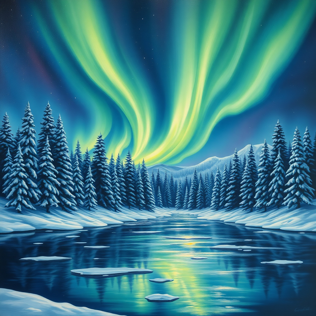 Duvarda Sanat Klasik Kutup Işıkları (Aurora Borealis) Kendinden Yapışkanlı Duvar Kağıdı