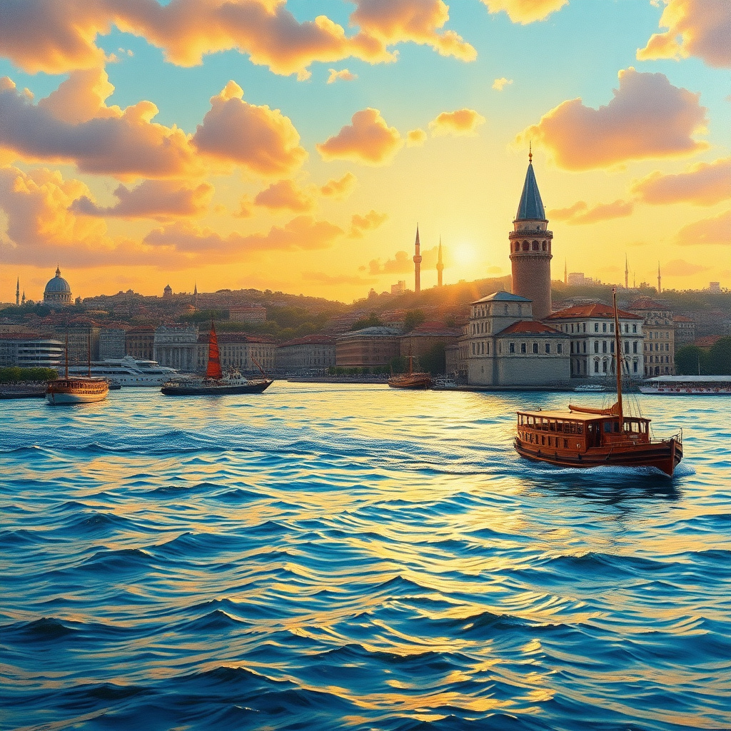 Duvarda Sanat Minimalist İstanbul Boğazı ve Kız Kulesi Kendinden Yapışkanlı Duvar Kağıdı
