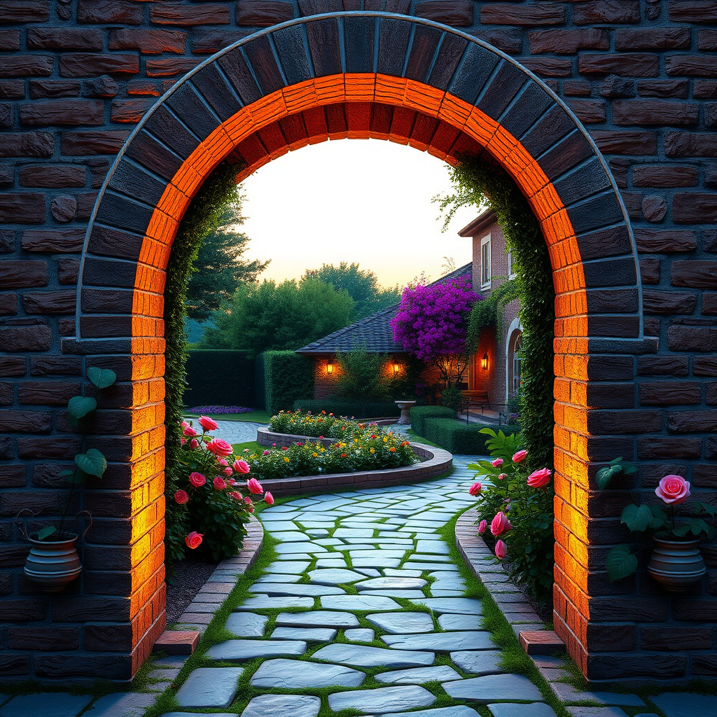 Duvarda Sanat Estetik 3D Tuğla Kemer Romantik İtalyan Bahçesi Manzaralı Duvar Kağıdı