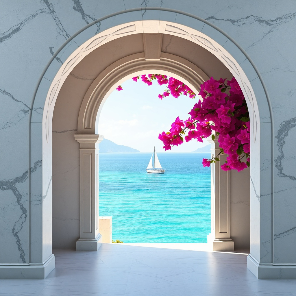 Duvarda Sanat Estetik 3D Mermer Kemer Akdeniz Koyu Manzaralı Duvar Kağıdı No:96 No:956