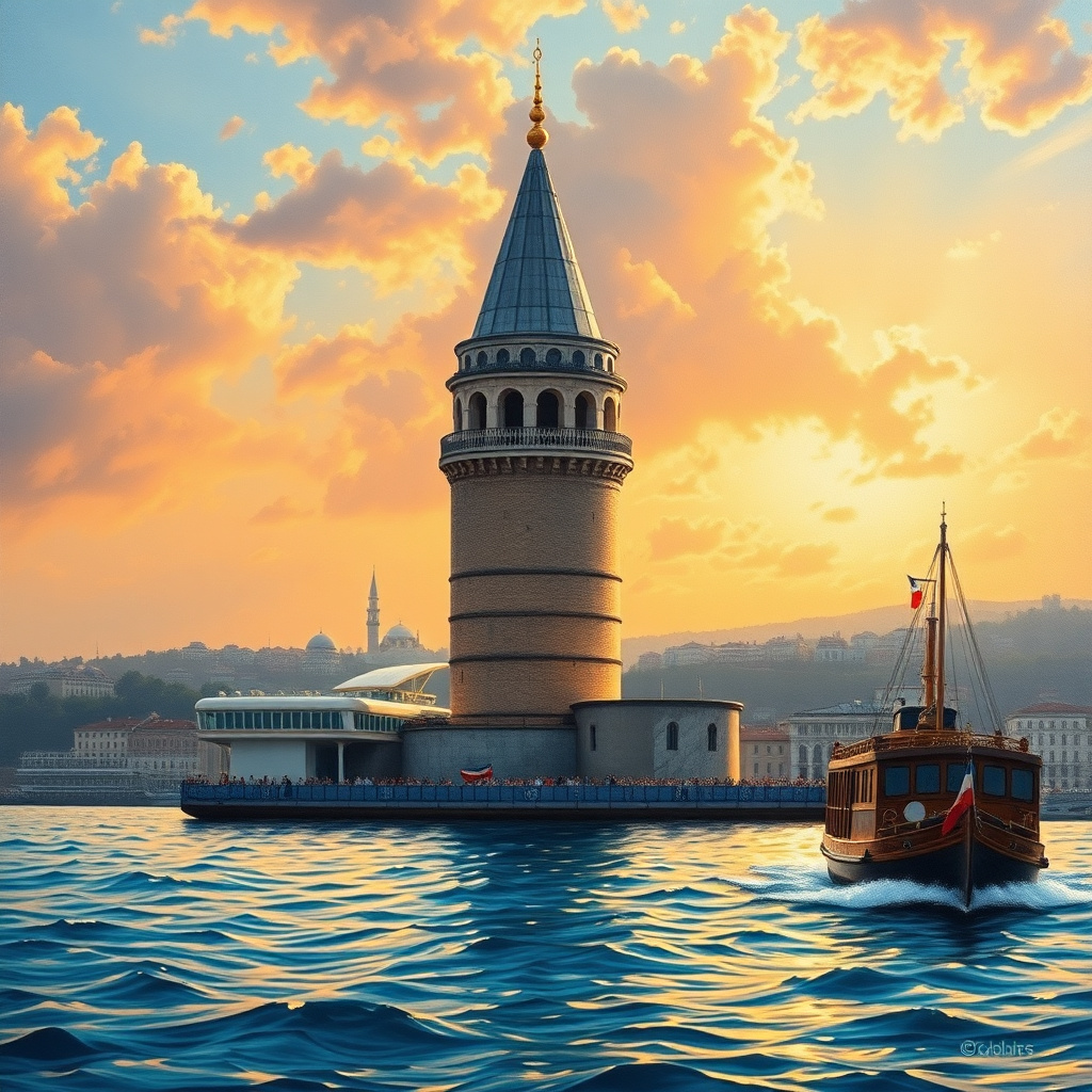 Duvarda Sanat Modern İstanbul Boğazı ve Kız Kulesi Kendinden Yapışkanlı Duvar Kağıdı No:972