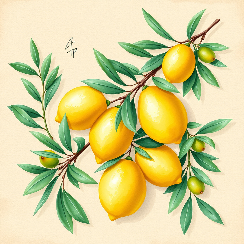 Duvarda Sanat Şık Lüks Limon ve Zeytin Dalları Kendinden Yapışkanlı Duvar Kağıdı No:975