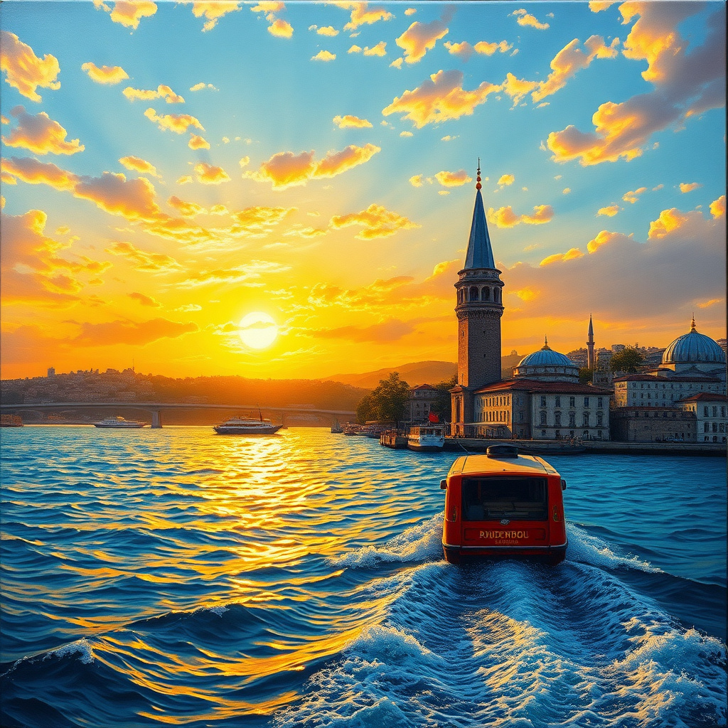 Duvarda Sanat Lüks İstanbul Boğazı ve Kız Kulesi Kendinden Yapışkanlı Duvar Kağıdı No:977