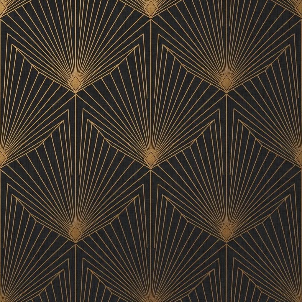 Art Deco Siyah Altın Duvar Kağıdı – Peel & Stick Geometrik Desenli Duvar Kağıdı