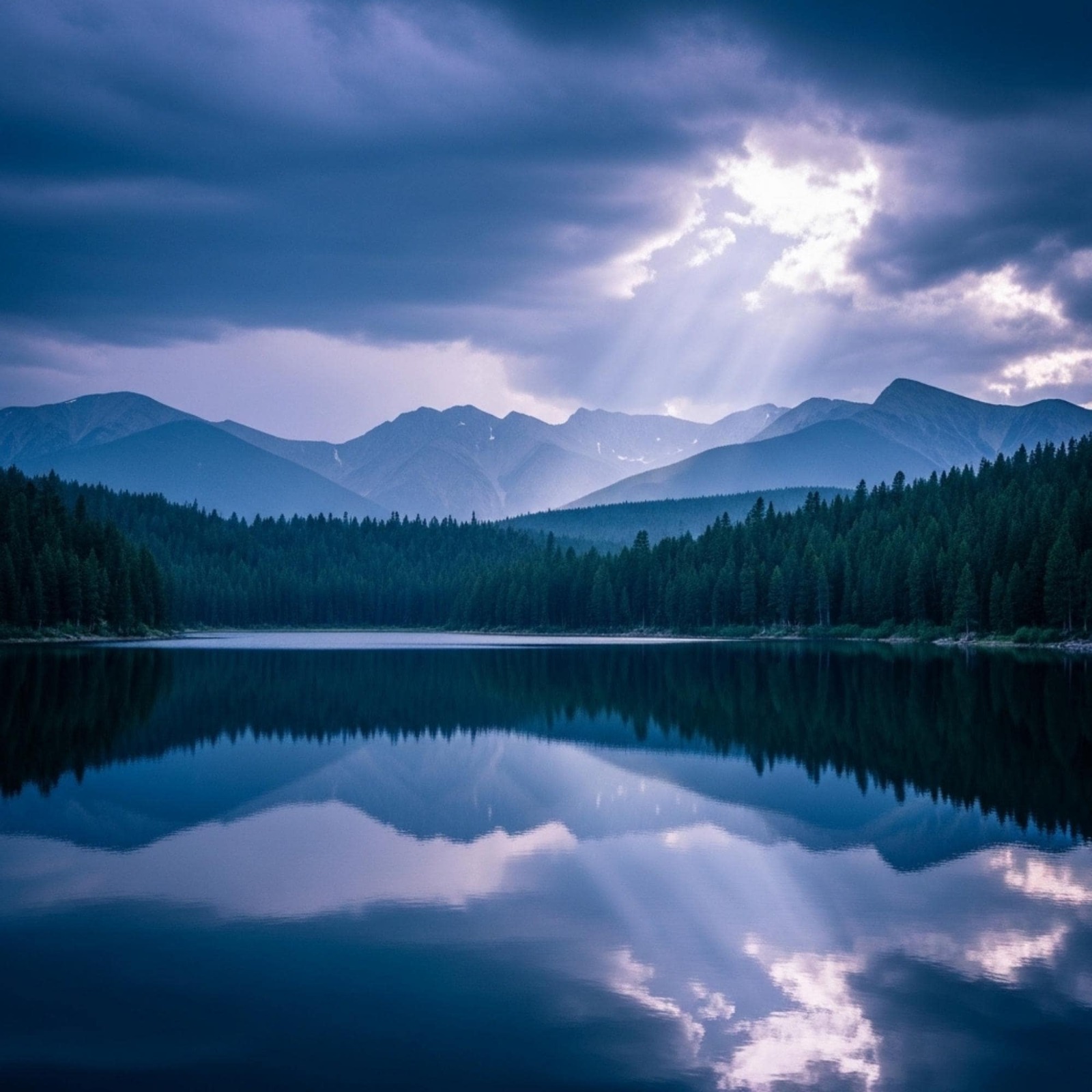 Sisli Dağlar ve Göl Manzaralı Duvar Kağıdı – Huzurlu Doğa & Meditasyon Temalı Dekor