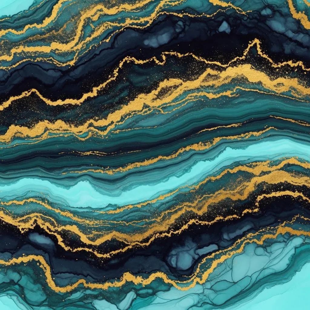 Turkuaz & Altın Mermer Duvar Kağıdı – Lüks Soyut Doğal Taş Tasarımı